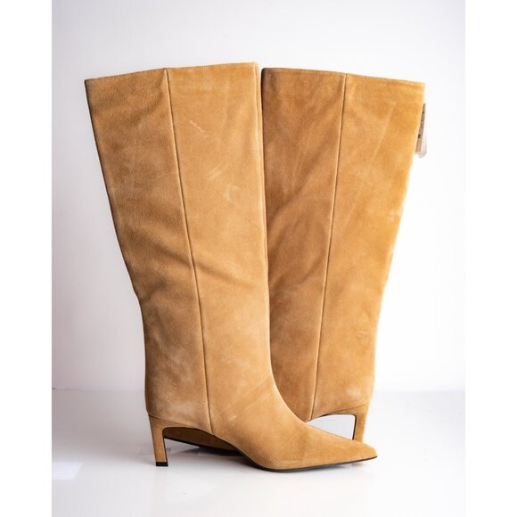 Zara Womens Knee High Boots Wide Shaft Split Leather Dark Tan US 11 EU 42 NWT - Picture 4 of 10